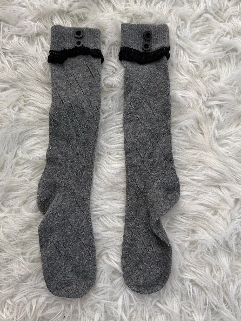 Preschool/Little Girl Gray Knee-High Socks with Button Detail